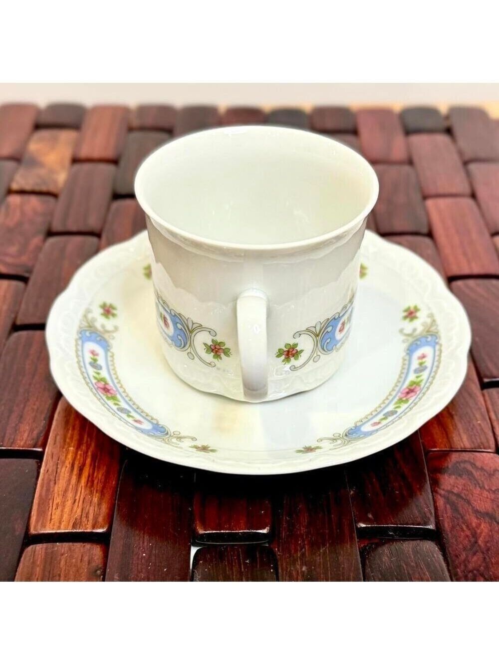 Vintage Mitterteich Bavaria Porcelain Cup & Saucer Floral Scroll Pattern Germany - Picture 3 of 6